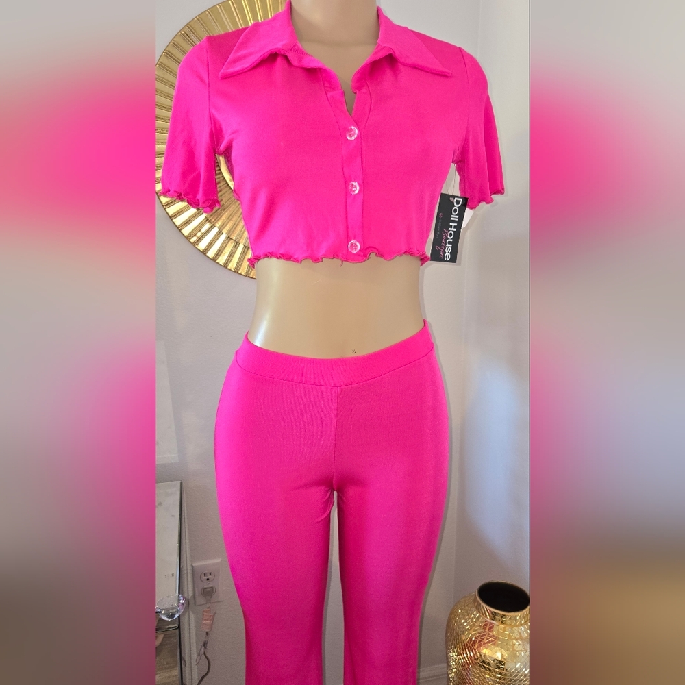 NEW! Women's PINK Two Piece Stretchy Pant Set - M & L - Picture 7 of 8